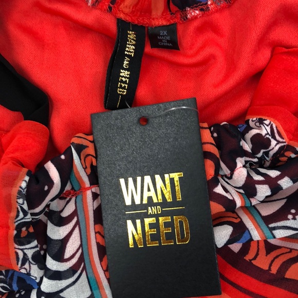 Want And Need Red Print Sleeveless Top, NWT 2X - Picture 4 of 6